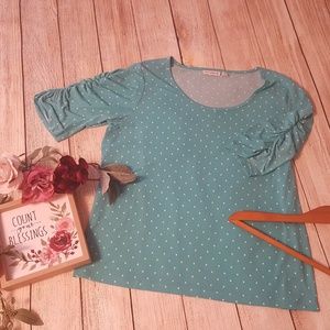 Susan Graver Liquid Knit XL Aqua Polka Dot Top